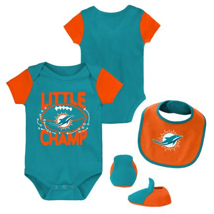 Miami Dolphins Infant Little Champ 3 Piece Creeper Set with Bib and Booties