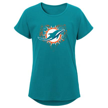 Miami Dolphins Youth Girls Sonic Heart Dolman T-Shirt - Aqua
