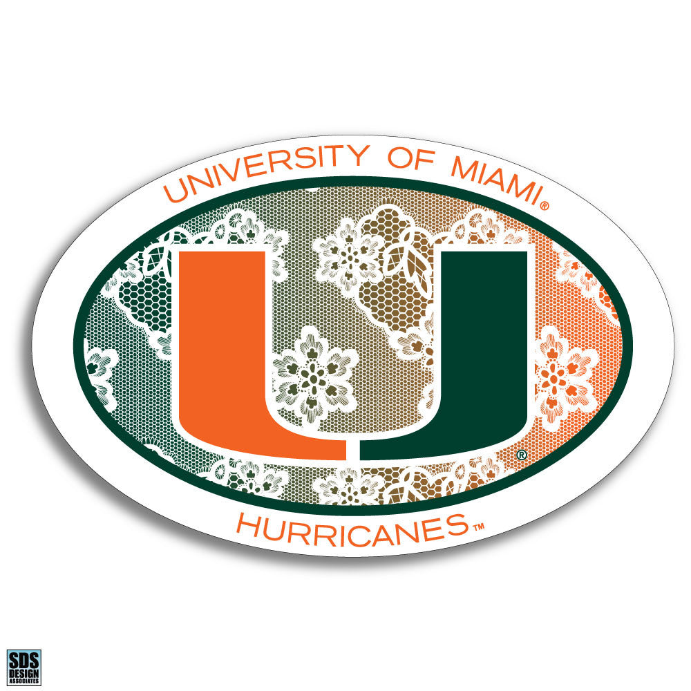 Miami Hurricanes Euro Lace with U logo Decal 6" - CanesWear at Miami FanWear Decals & Stickers SDS Design Associates CanesWear at Miami FanWear