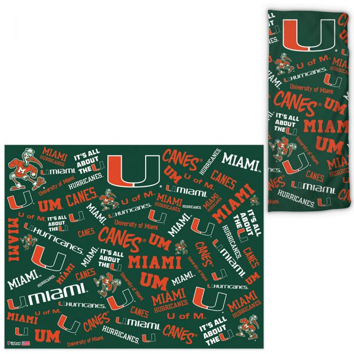 Miami Hurricanes UPF 30 Fan Wrap / Face Gaiter -Scattered Print
