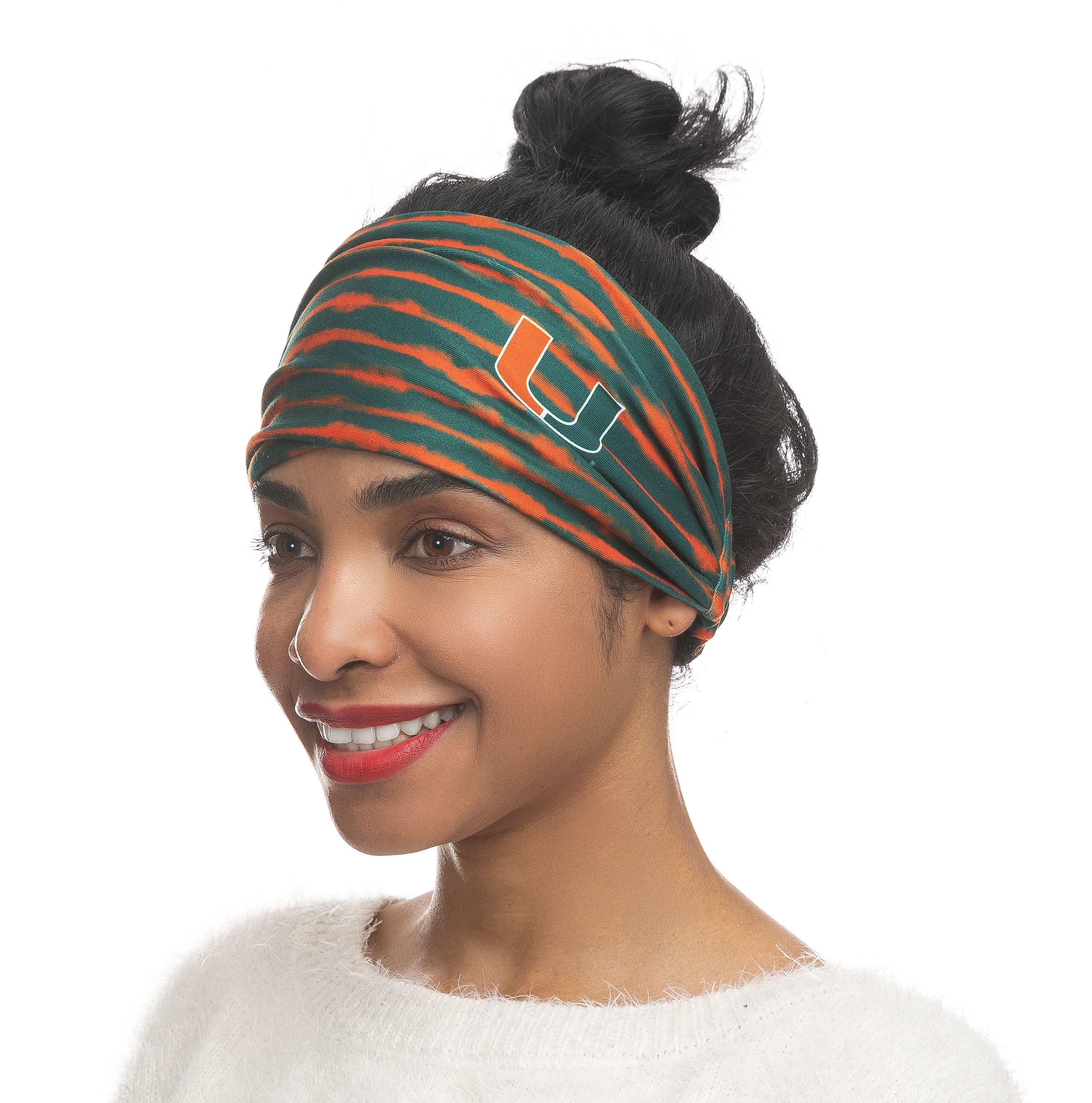 Miami Hurricanes ZooZatz Headband -Tie Die Stripes