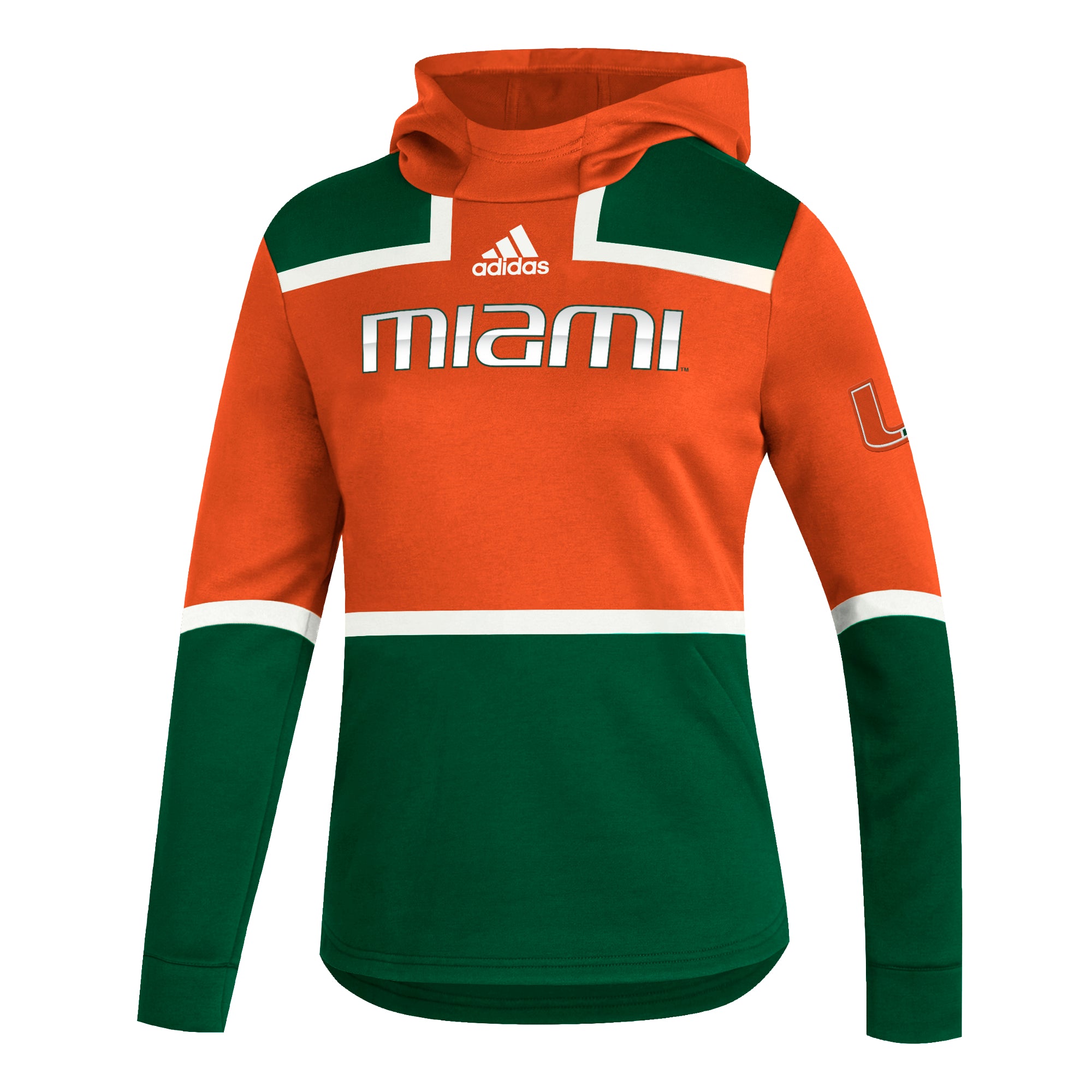 Miami Hurricanes adidas Women's Under the Lights Pullover Hoodie - Green/Orange