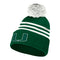 Miami Hurricanes adidas 3-Striped Cuffed Pom Beanie - Green