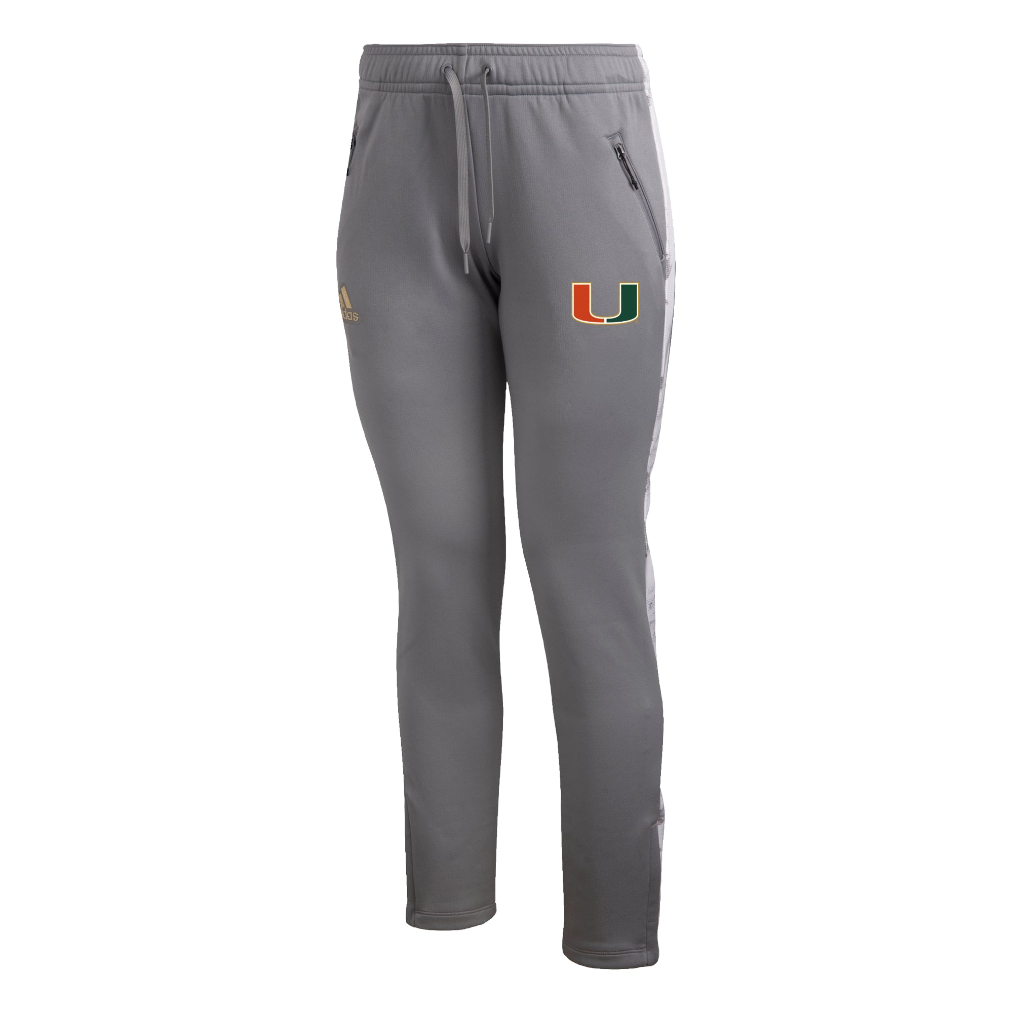 Miami Hurricanes adidas Post Season Travel Warm Up Pants w/Camo Sides - Light Grey