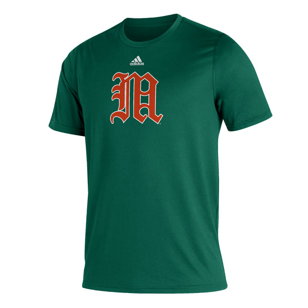 Miami Hurricanes Adidas Baseball Old English M Creator T-Shirt - Green 4XL