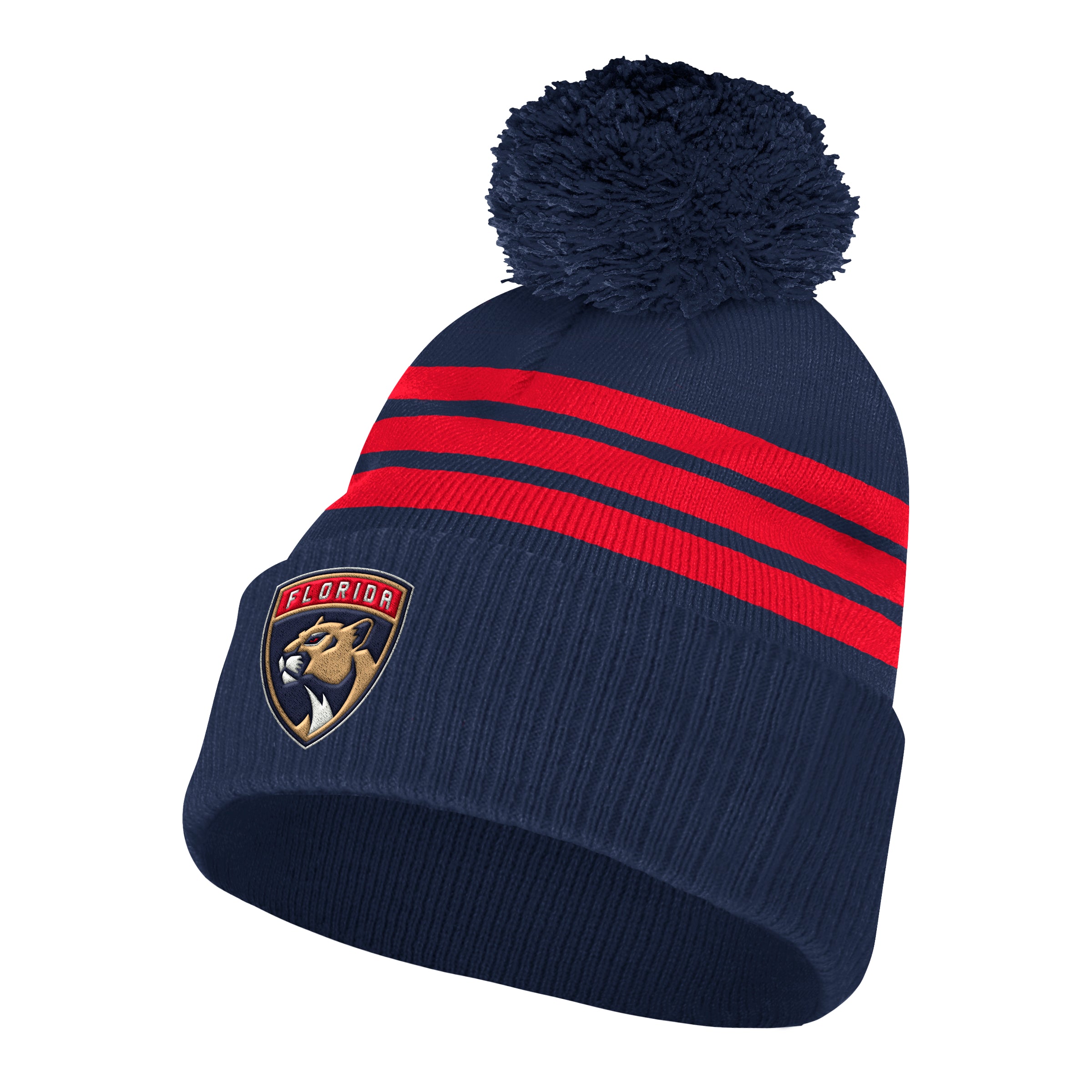 Florida Panthers adidas Three Stripe Cuffed Pom Pom Beanie - Navy