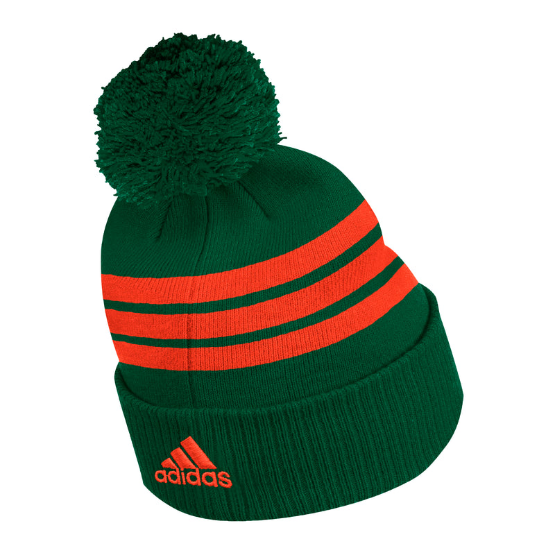Miami Hurricanes adidas 3S Cuffed Pom Beanie