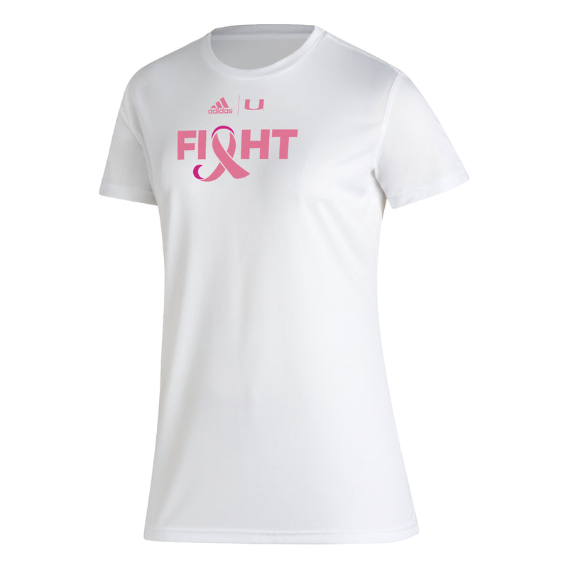 Miami Hurricanes adidas Womens Fight Cancer Creator T-Shirt- White/Pink