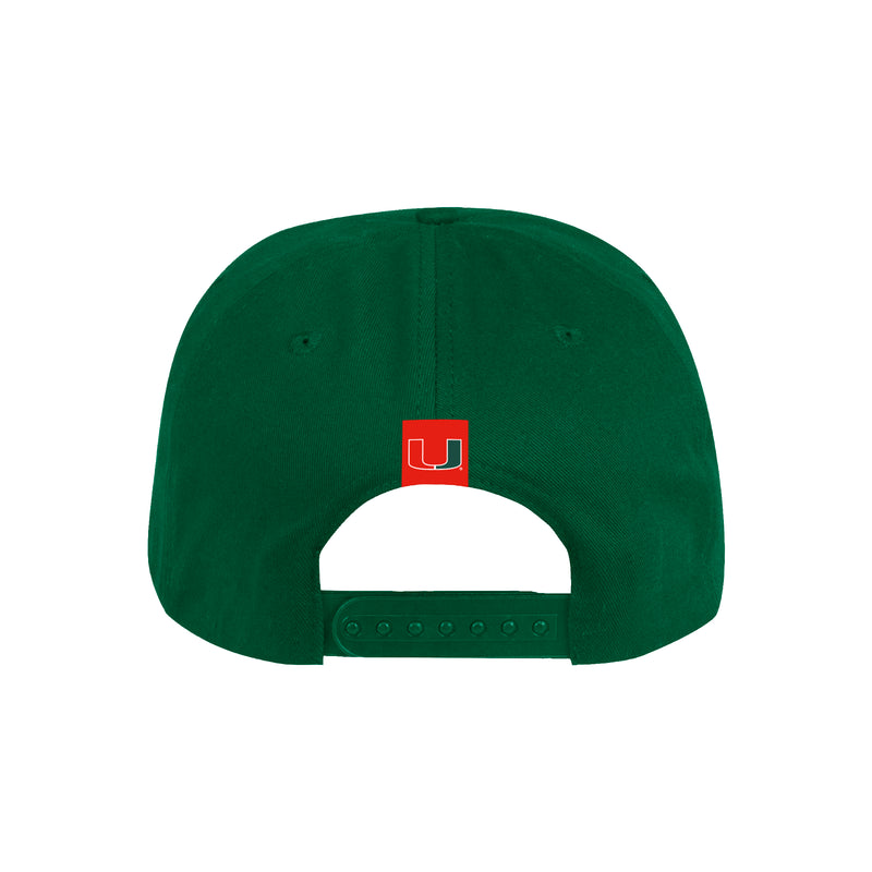 Miami Hurricanes adidas Script Flat Brim Snapback Hat - Green