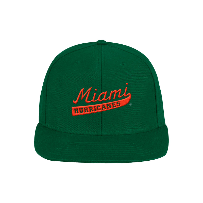 Miami Hurricanes adidas Script Flat Brim Snapback Hat - Green