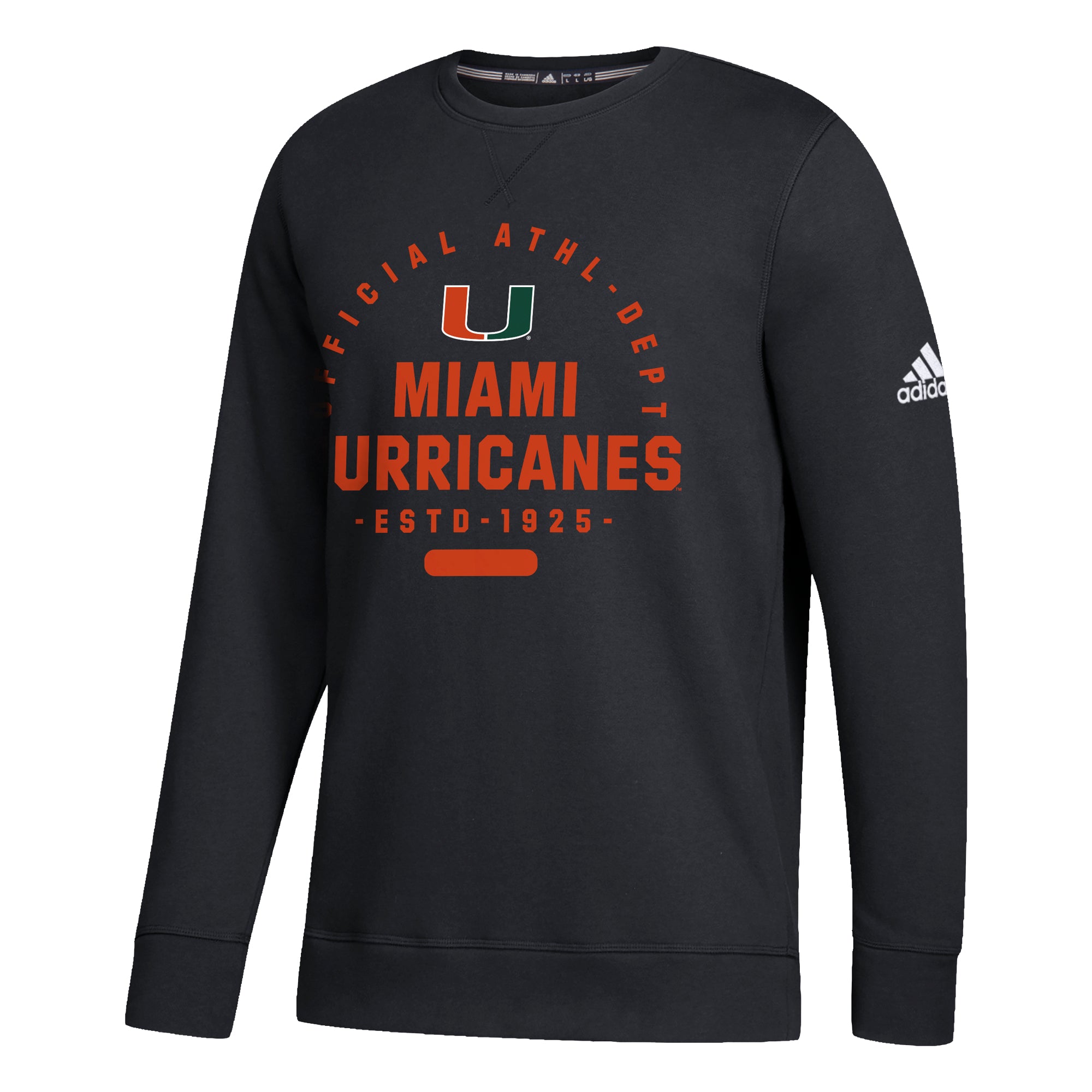 Miami Hurricanes adidas Athletic Dept Fleece Crew Sweater - Black