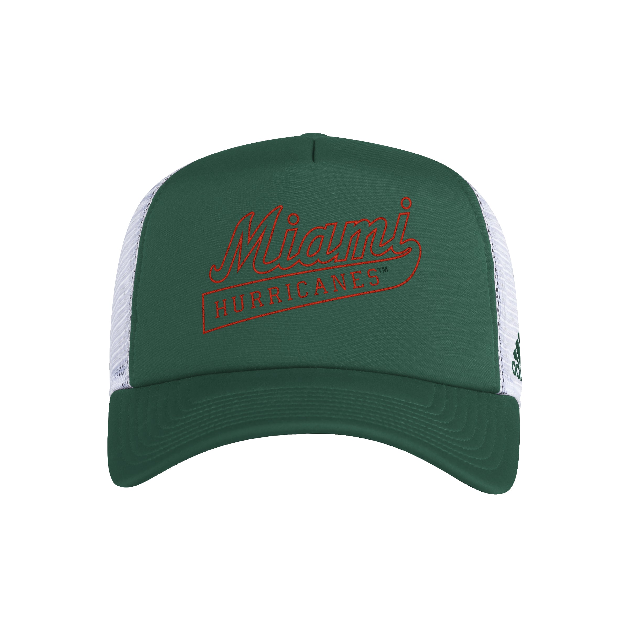 Miami Hurricanes adidas Miami Script Foam Trucker Hat - Green