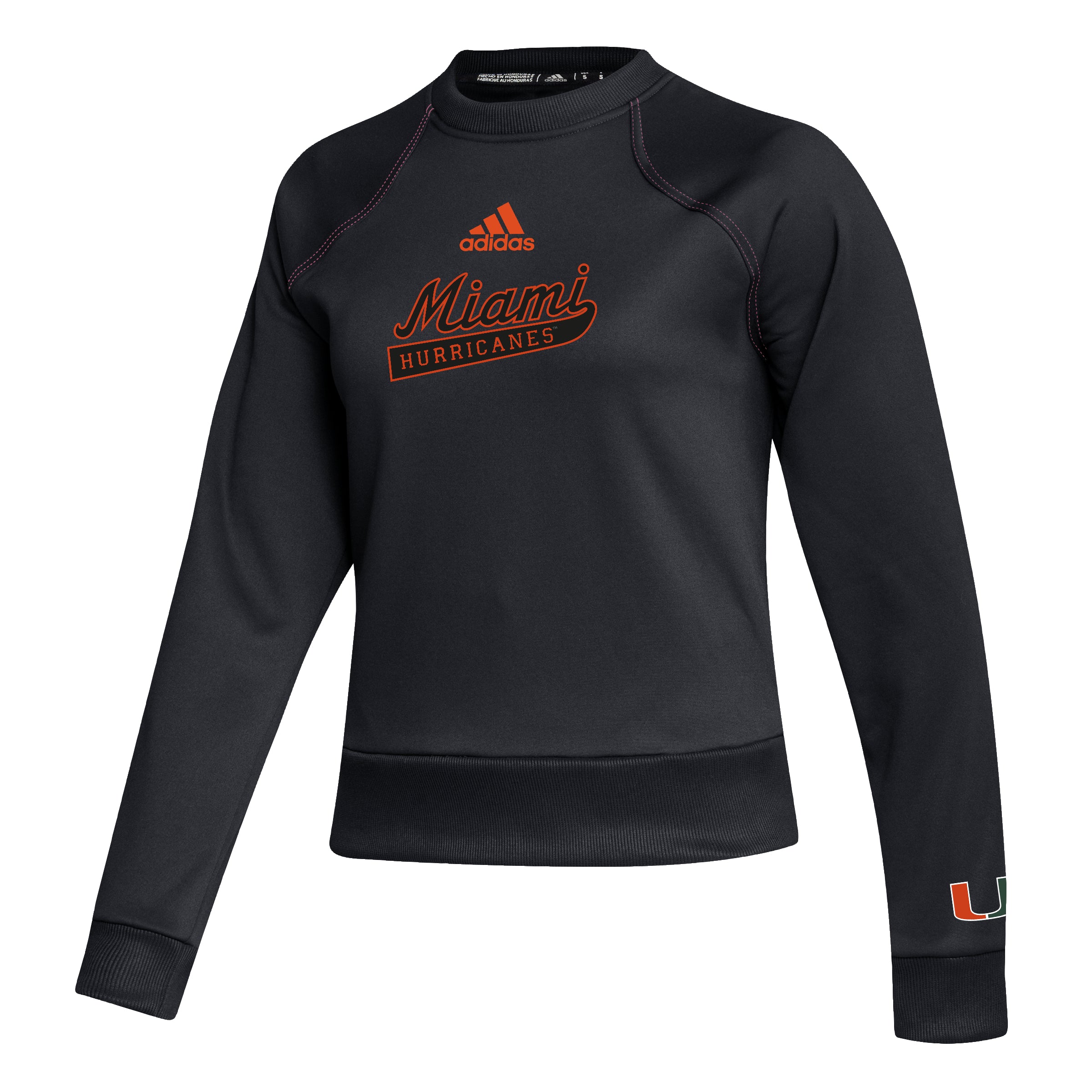 Miami Hurricanes adidas Womern's Miami Script Stadium Ready Crew Sweatshirt - Black