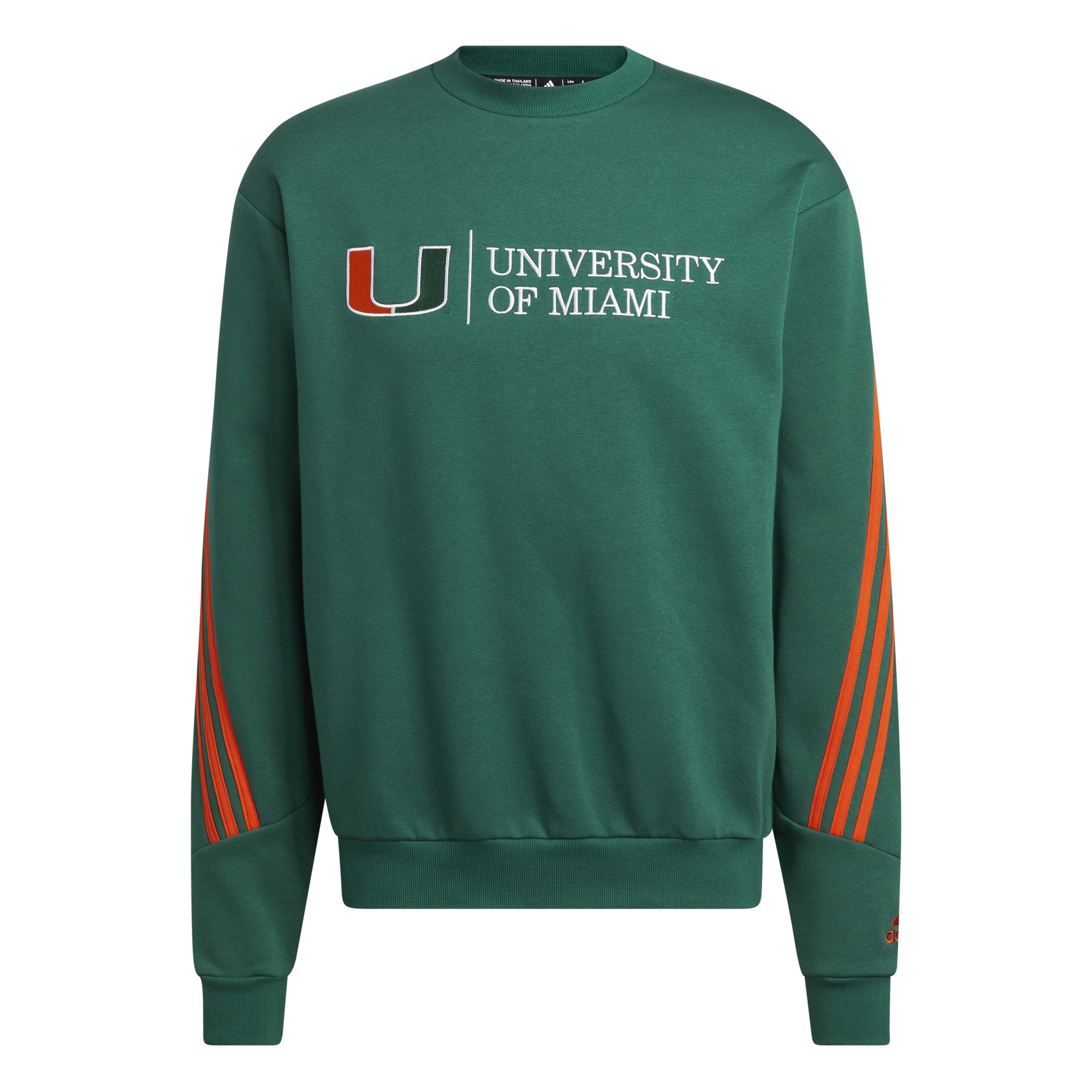 Miami Hurricanes adidas 3 Stripe School Script Crew Neck Sweatshirt - Green