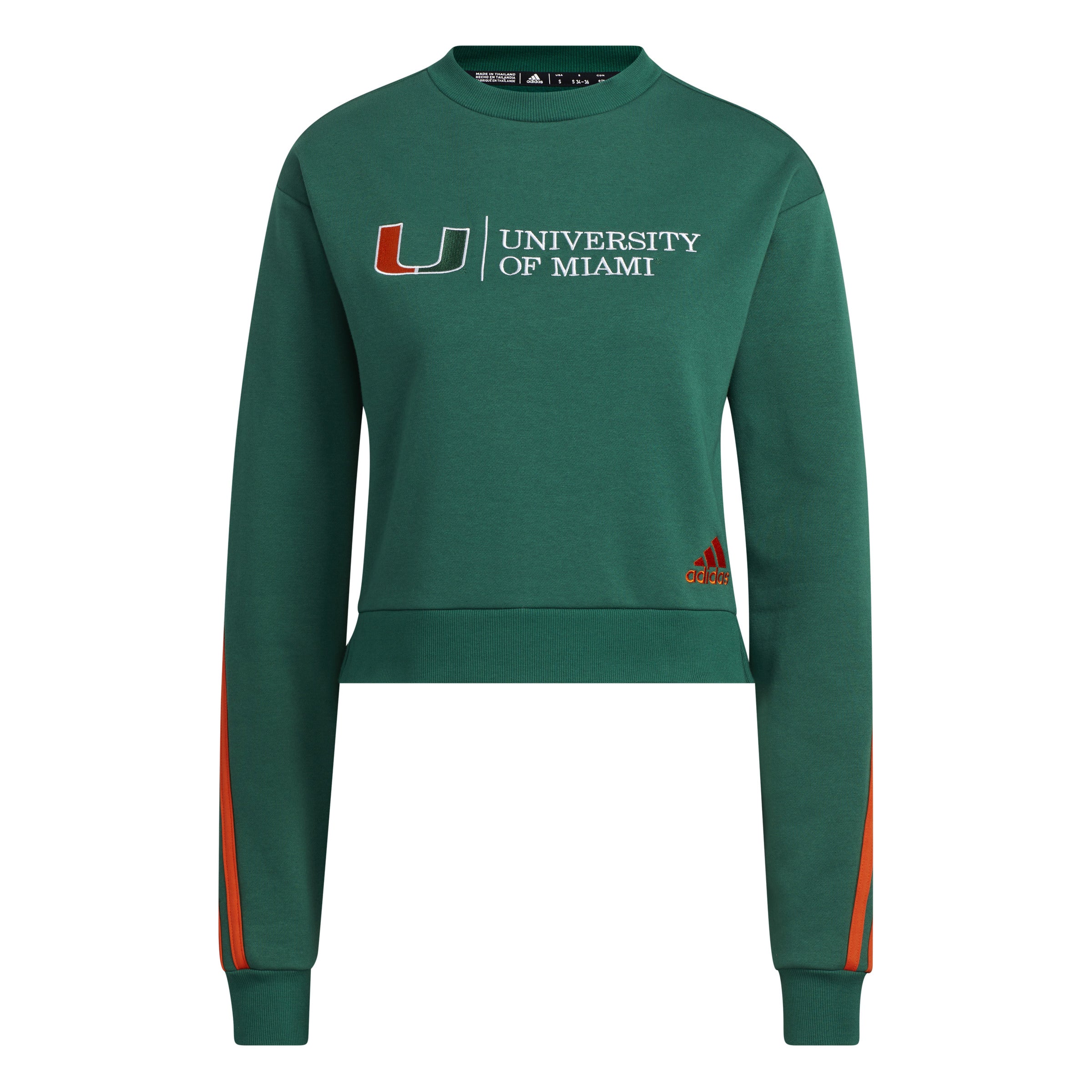 Miami Hurricanes adidas Women's Crew Crop Sweater - Green