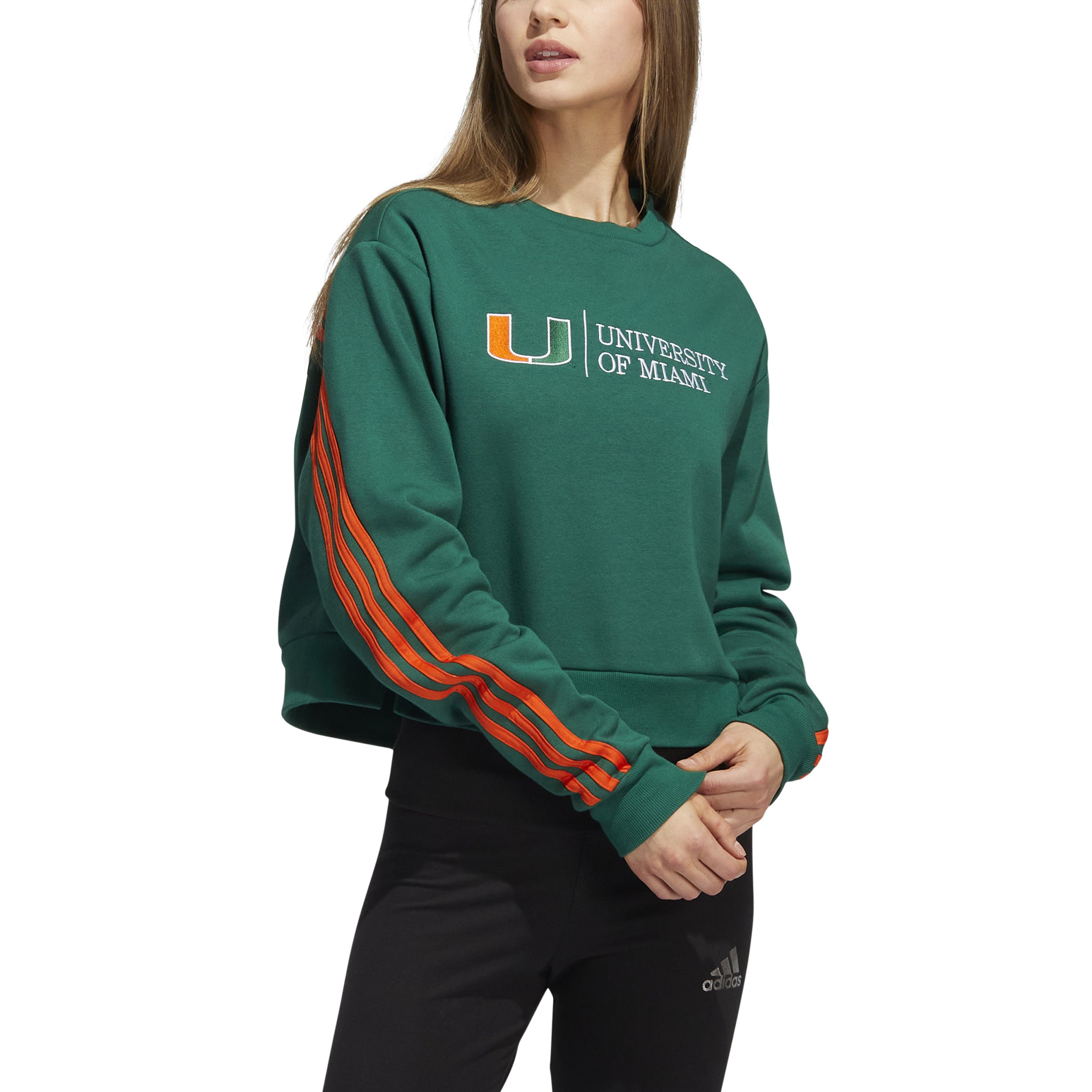 Miami Hurricanes adidas Women's Crew Crop Sweater - Green