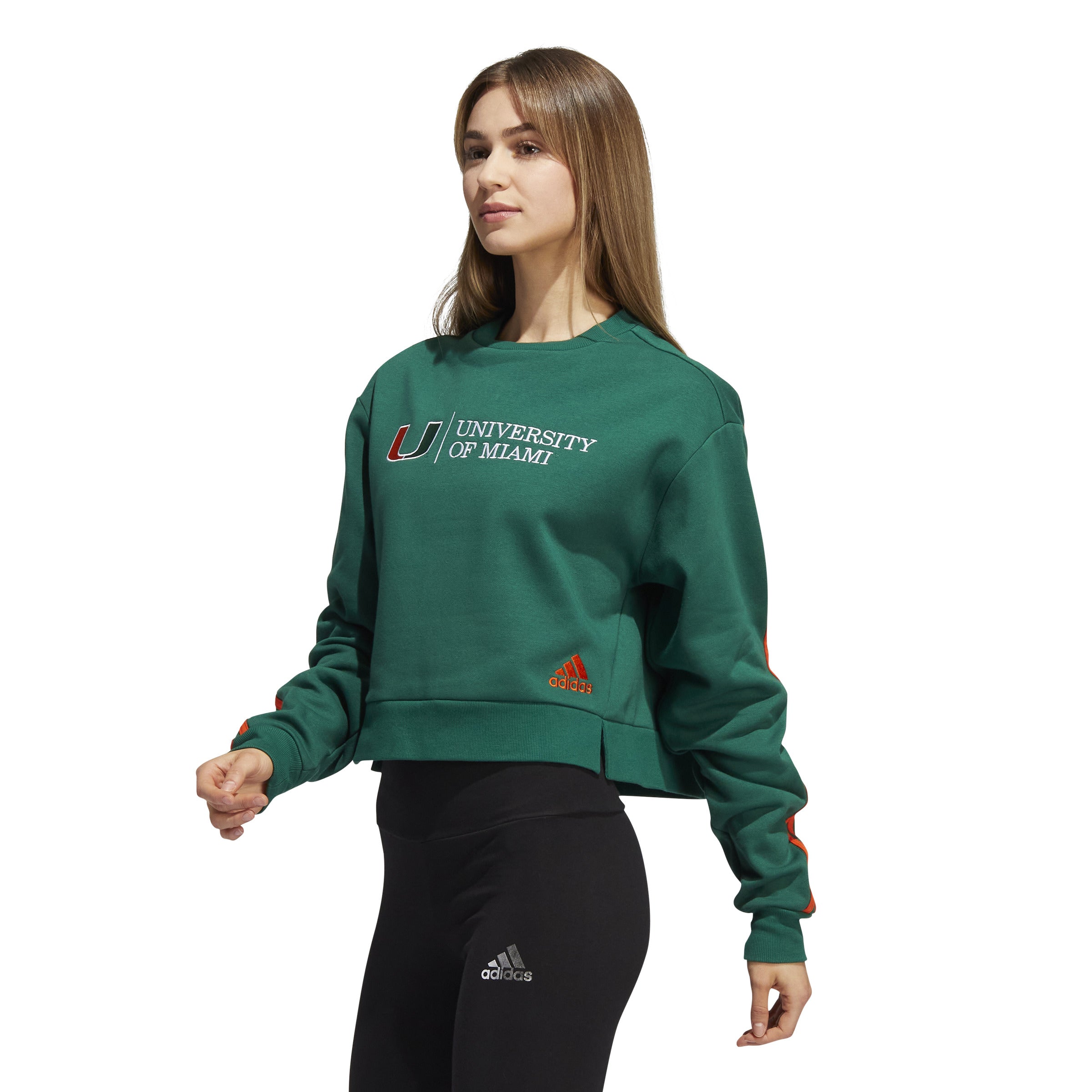 Miami Hurricanes adidas Women s Crew Crop Sweater Green