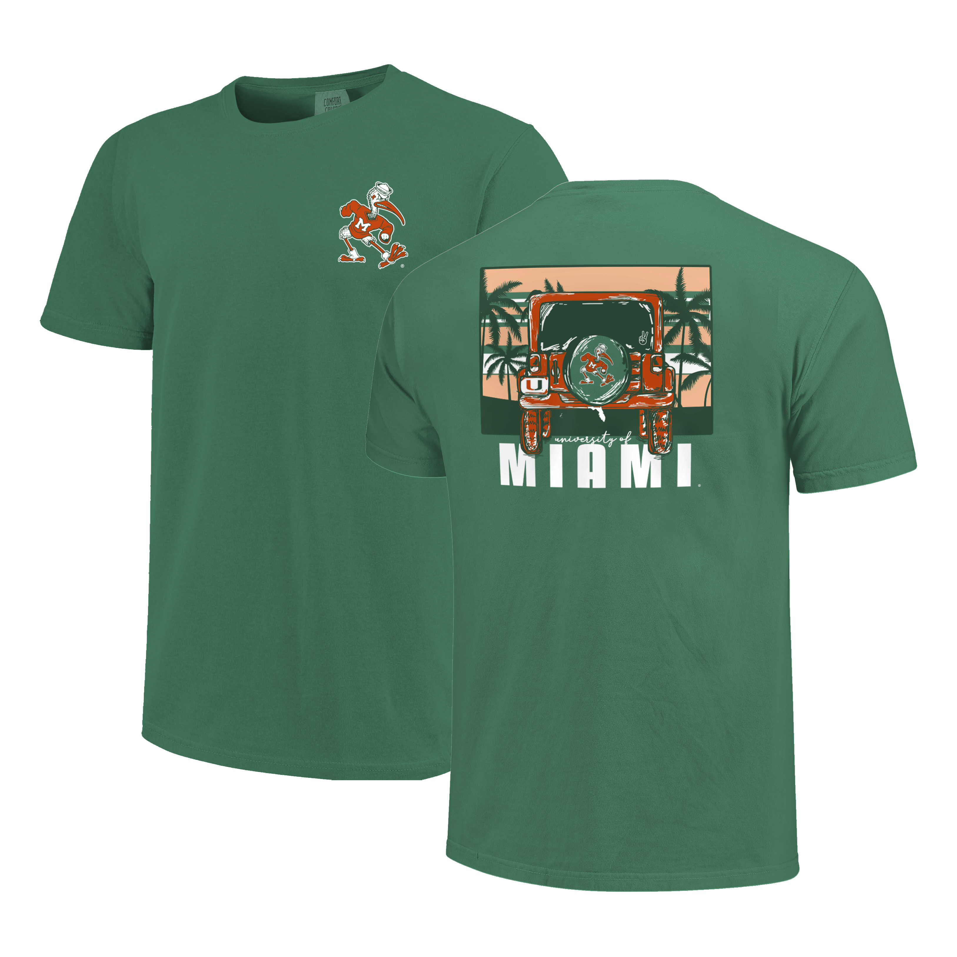 Miami Hurricanes Jeep Adventure Beach Comfort Colors T-Shirt - Grass Green