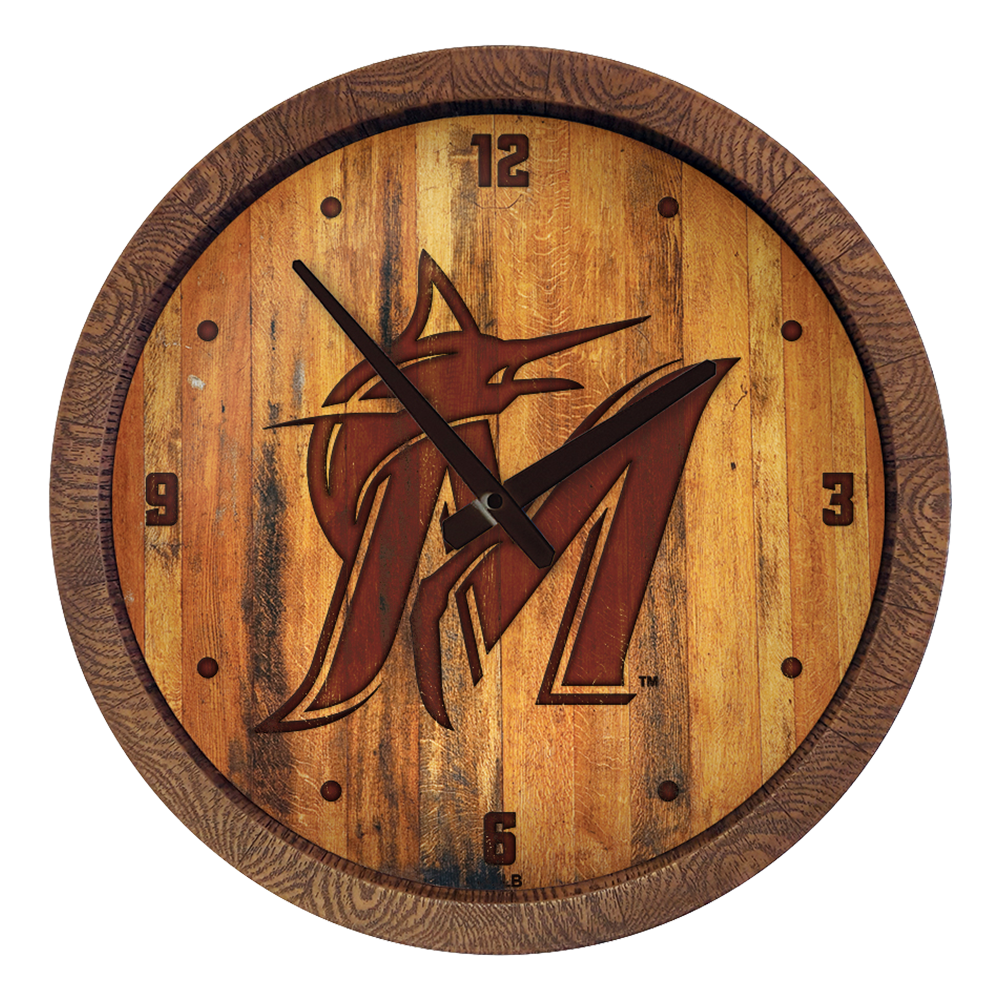 Miami Marlins: Logo - Branded "Faux" Barrel Top Clock