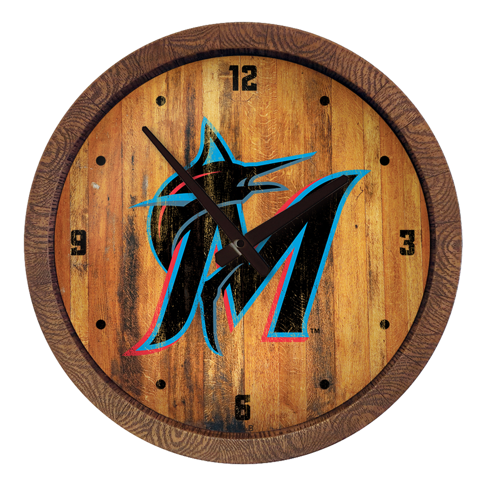 Miami Marlins: Logo - Weathered "Faux" Barrel Top Clock
