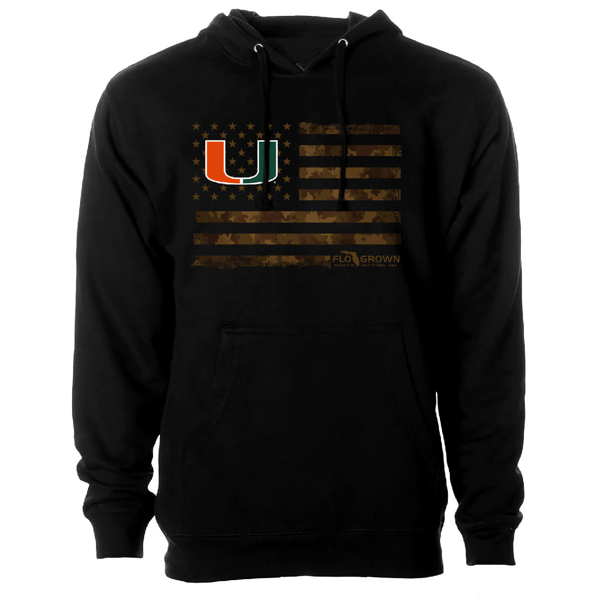 Miami Hurricanes FloGrown US Camo Flag Fleece Hoodie - Black