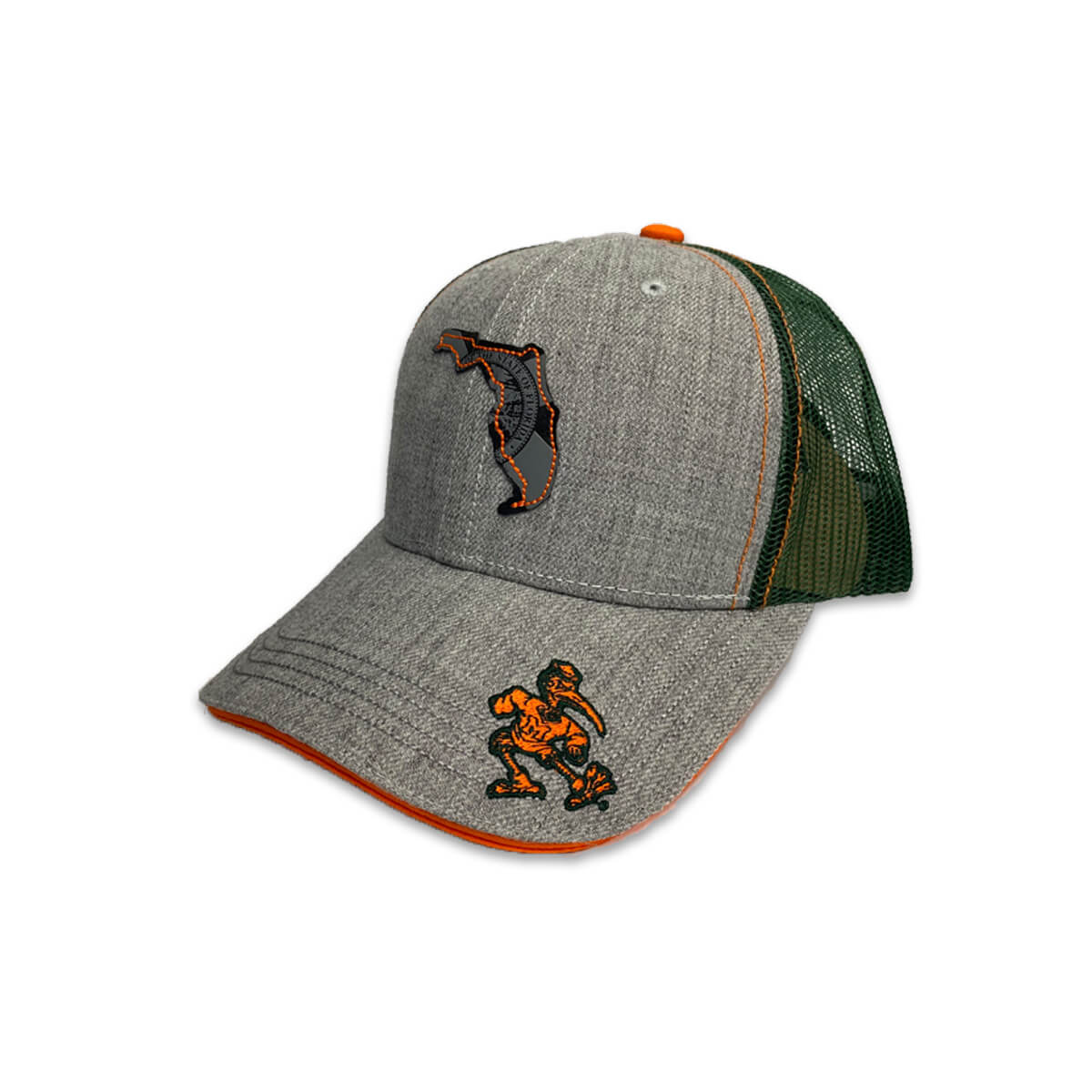 Miami Hurricanes FLOGROWN Grey State Adjustable Trucker Hat - Grey/Green