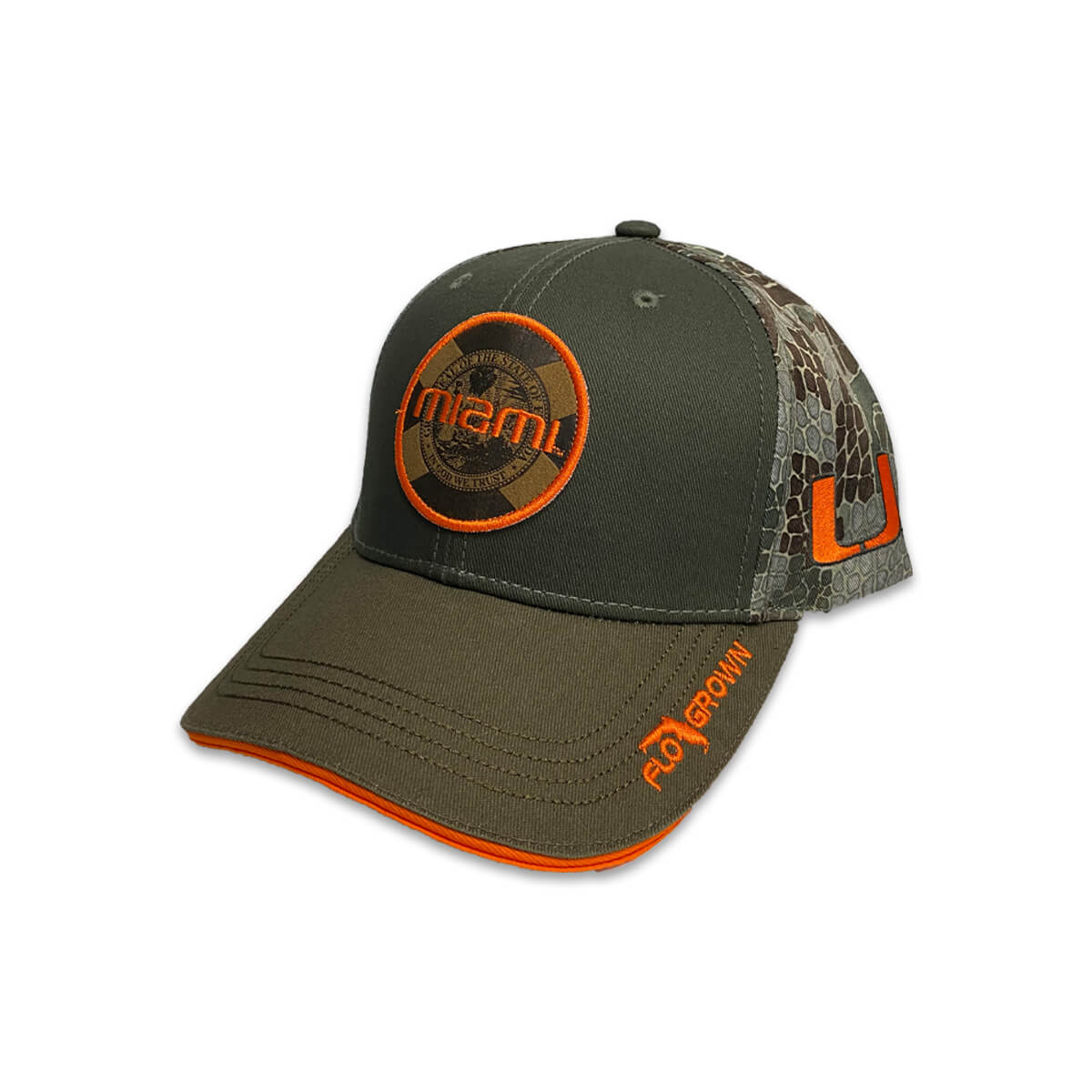 Miami Hurricanes FLOGROWN Circle Flag Adjustable Hat - Olive