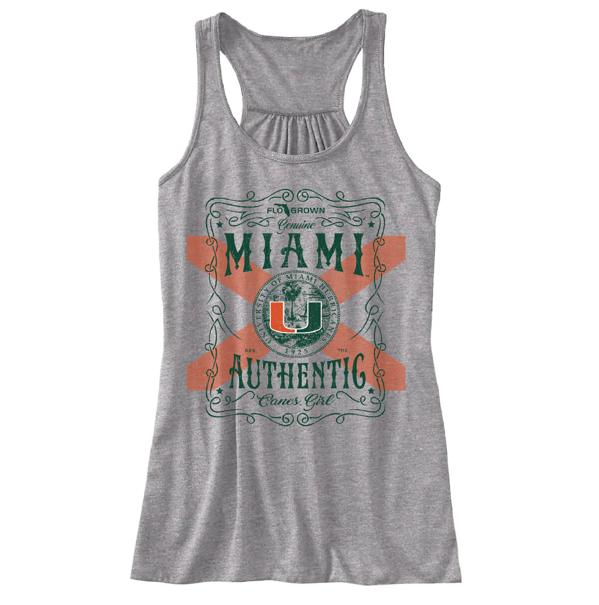 Miami Hurricanes FLOGROWN Women's Vintage Whiskey Label Tank - Gray