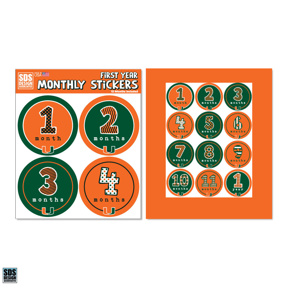 Miami Hurricanes Baby First Year Monthly Sticker Pack