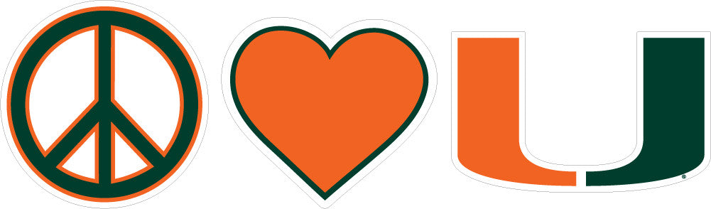 Miami Hurricanes 2" Peace Love Miami Dizzler Decal - CanesWear at Miami FanWear Decals & Stickers SDS Design Associates CanesWear at Miami FanWear