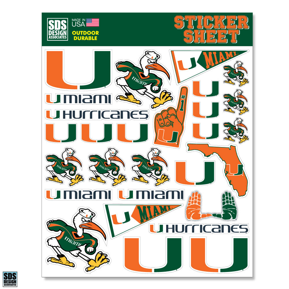 Miami Hurricanes Logos Stickers Sheet - 28 Stickers