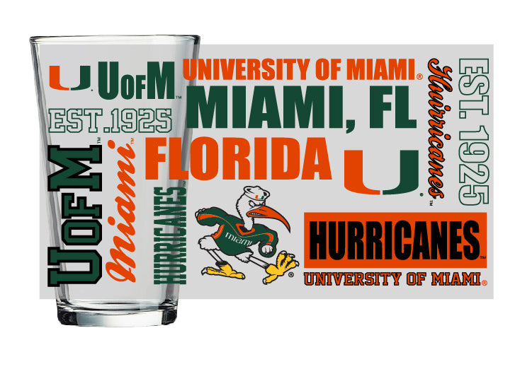 Miami Hurricanes 16 oz True Color Frosted Pint Glass