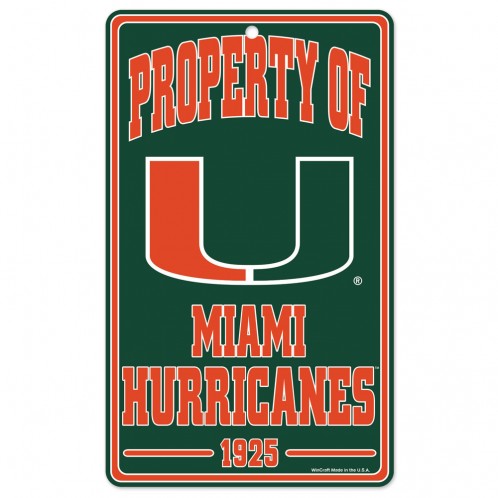 Miami Hurricanes Property of Sign 7.25" X 12"