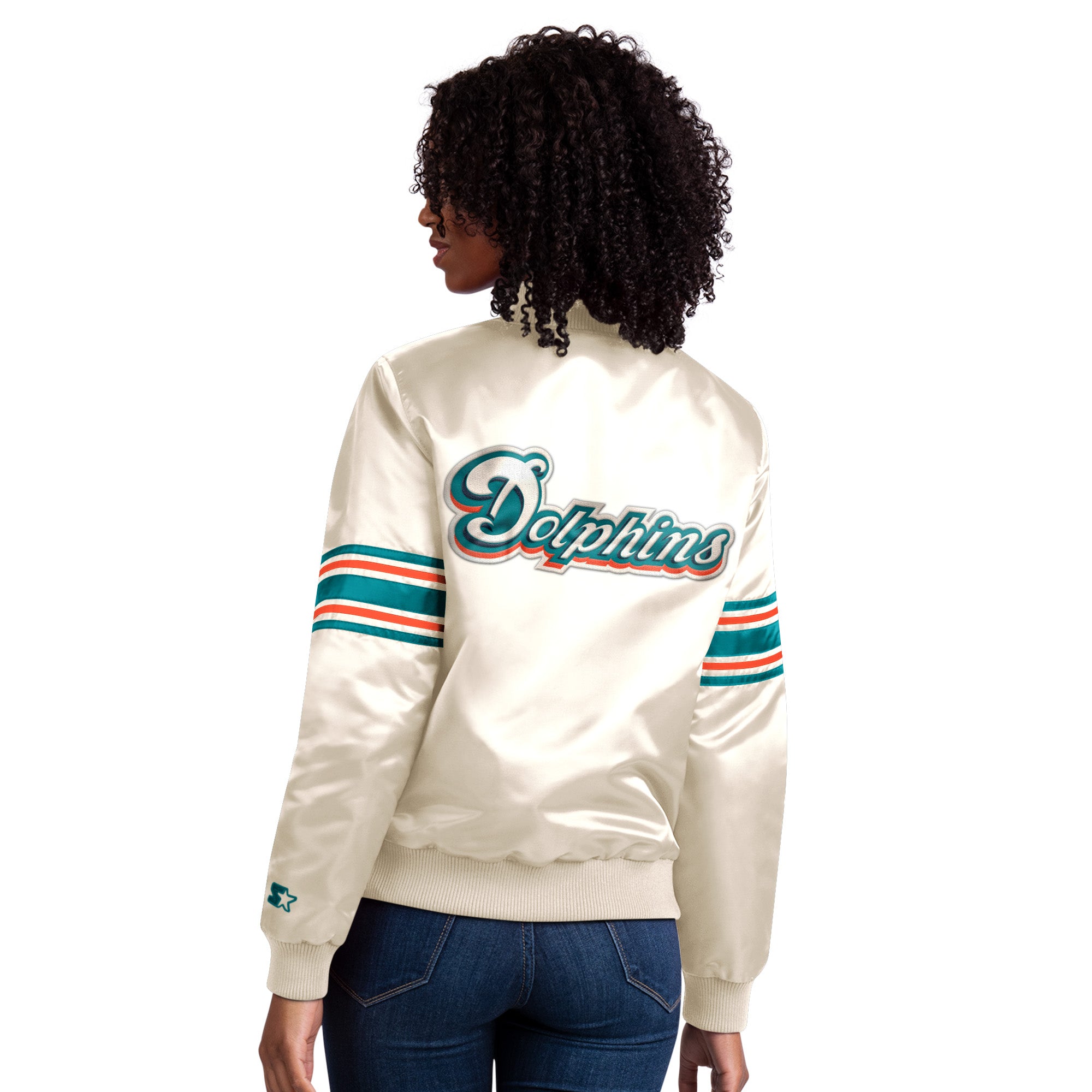 Miami Dolphins Women's Vintage Satin Starter Jacket - Pearl White