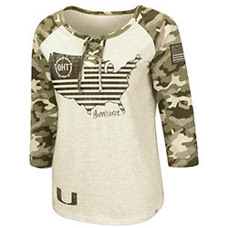 Miami Hurricanes Colosseum OHT Women's Desert Camo Raglan Shirt - Oatmeal