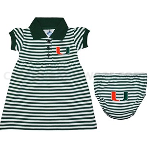 Miami Hurricanes Baby Striped Polo Dress with Bloomers - CanesWear at Miami FanWear Baby Apparel Creative Knit CanesWear at Miami FanWear