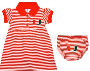 Miami Hurricanes Baby Striped Game Day Dress with Bloomers - CanesWear at Miami FanWear Baby Apparel Creative Knit CanesWear at Miami FanWear
