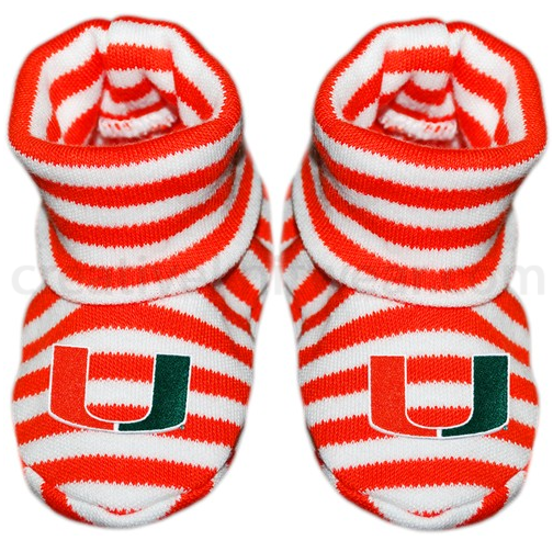 Miami Hurricanes Infant Striped Booties - CanesWear at Miami FanWear Infant Apparel Creative Knit CanesWear at Miami FanWear