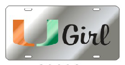 Miami Hurricanes U Girl Front License Plate - Mirror - CanesWear at Miami FanWear Automobile Accessories Craftique CanesWear at Miami FanWear