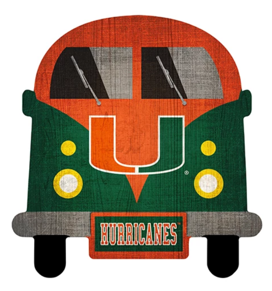 Miami Hurricanes Team Bus Wooden Sign - 12"