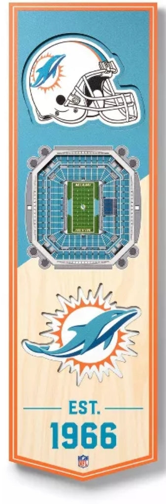 Miami Dolphins Hard Rock 3D Stadium View Wood Banner Sign - 6" x 19"