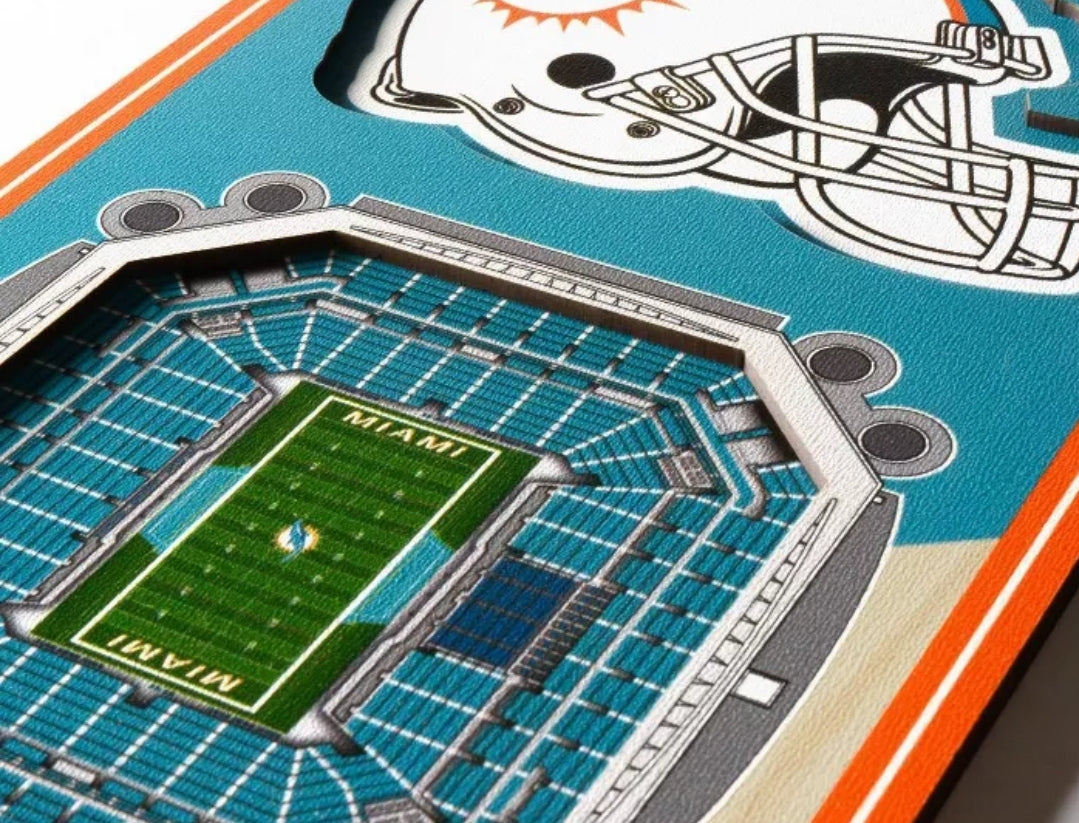 Miami Dolphins Hard Rock 3D Stadium View Wood Banner Sign - 6" x 19"