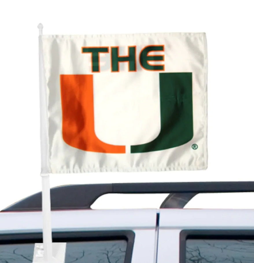 Miami Hurricanes Car Flag - White with The U
