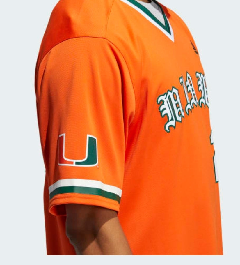 Miami Hurricanes Team-Issued adidas #0 Orange Baseball Jersey