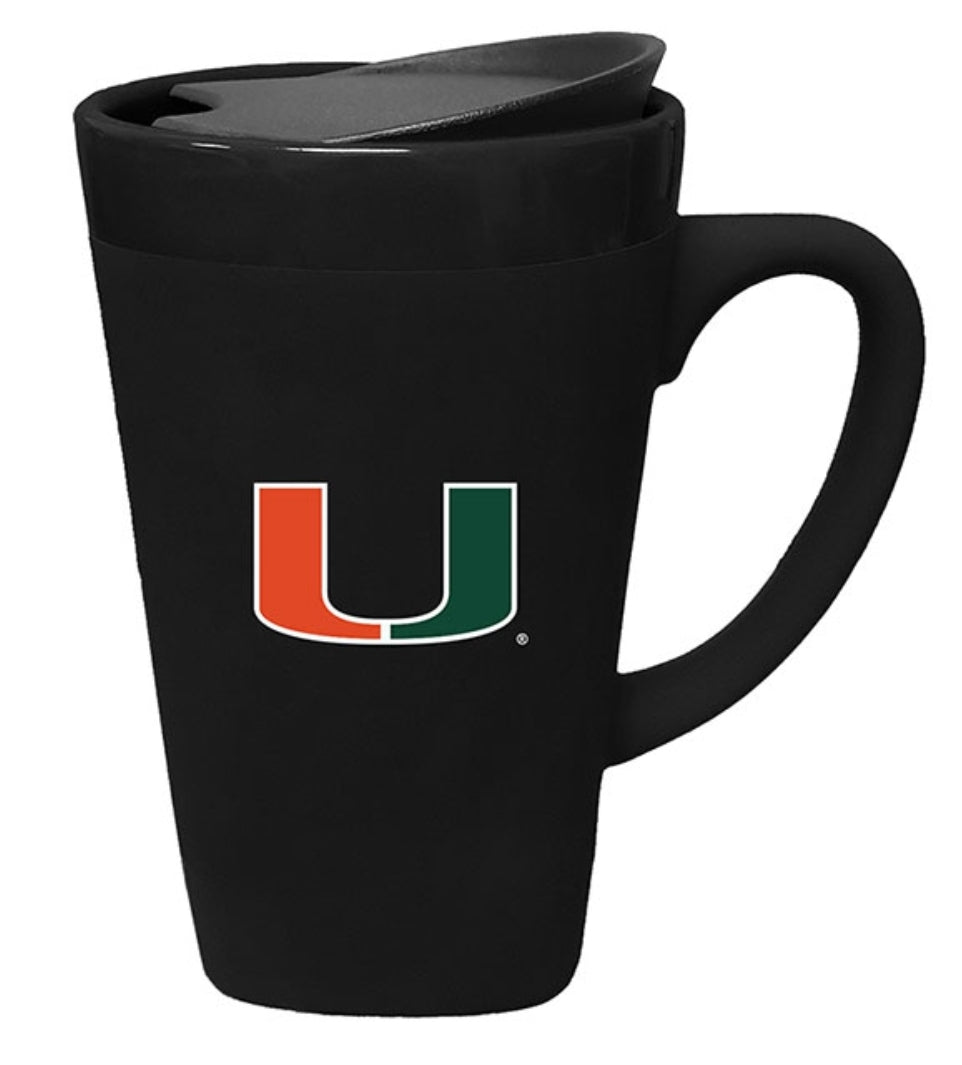 Miami Hurricanes Soft Touch 16 oz. Ceramic Mug w/Lid - Black