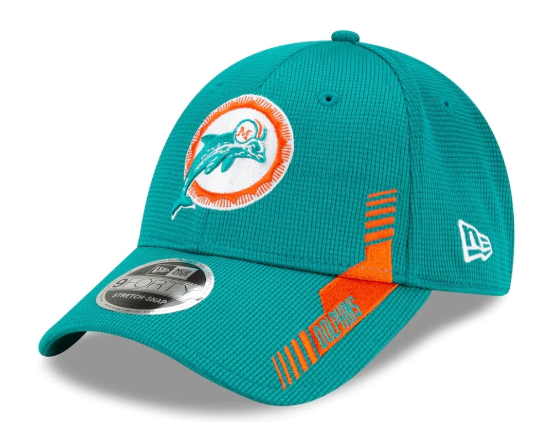 Miami Dolphins New Era 2021 Sideline Throwback 9Forty Adjustable Stretch-Snap Hat - Aqua