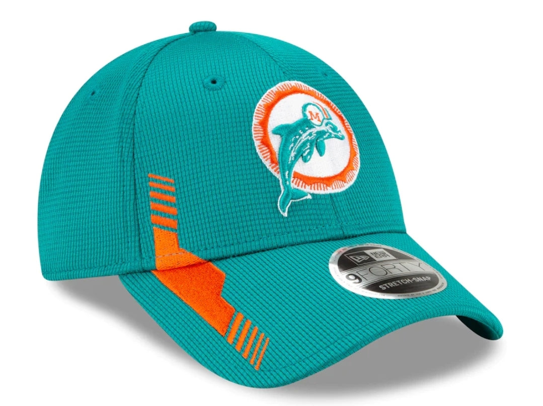 Miami Dolphins New Era 2021 Sideline Throwback 9Forty Adjustable Stretch-Snap Hat - Aqua