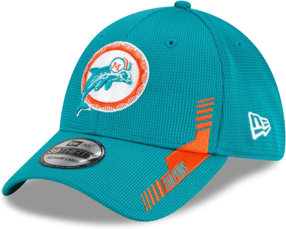 Miami Dolphins New Era Sideline Throwback 39Thirty Flex Fitted Hat - Aqua