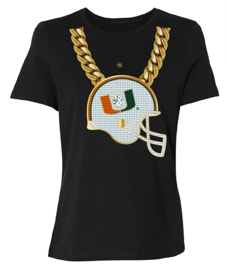 Miami Hurricanes 2021 Women’s Dyme Lyfe Turnover Chain T-Shirt - Black