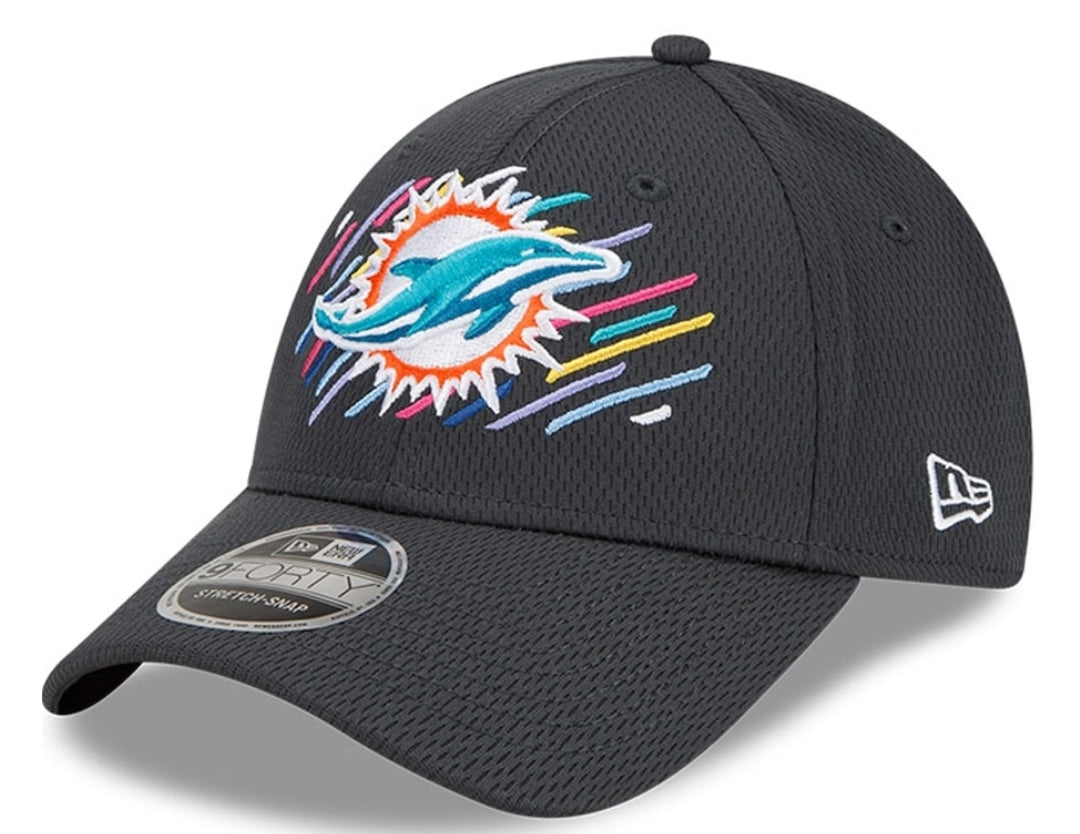 Miami Dolphins New Era Crucial Catch 9Forty Adjustable Stretch-Snap Hat - Charcoal